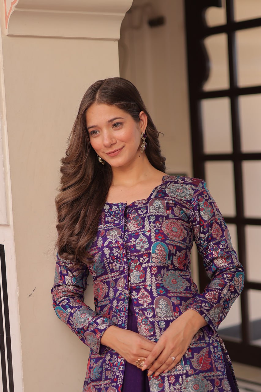 Pure Simmer Vichitra Silk Rich Sequins Kali Pattern Work Women Suit Set
