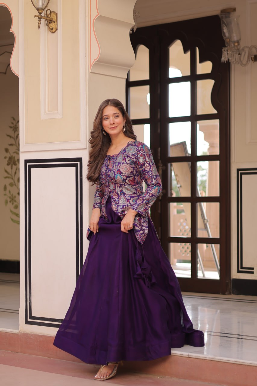 Pure Simmer Vichitra Silk Rich Sequins Kali Pattern Work Women Suit Set
