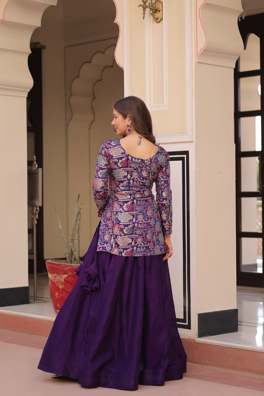 Pure Simmer Vichitra Silk Rich Sequins Kali Pattern Work Women Suit Set
