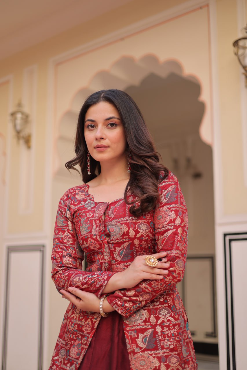 Pure Simmer Vichitra Silk Rich Sequins Kali Pattern Work Women Suit Set
