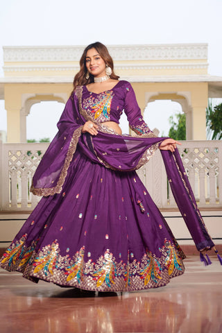 Premium Vichitra Silk with Heavy Embroidery Sequence & Thred Work Lehenga Choli Set