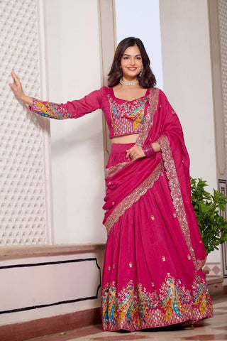 Premium Vichitra Silk with Heavy Embroidery Sequence & Thred Work Lehenga Choli Set