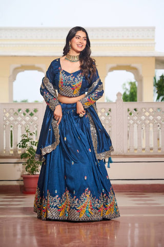 Premium Vichitra Silk with Heavy Embroidery Sequence & Thred Work Lehenga Choli Set