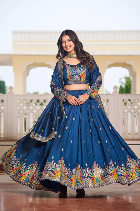 Premium Vichitra Silk with Heavy Embroidery Sequence & Thred Work Lehenga Choli Set