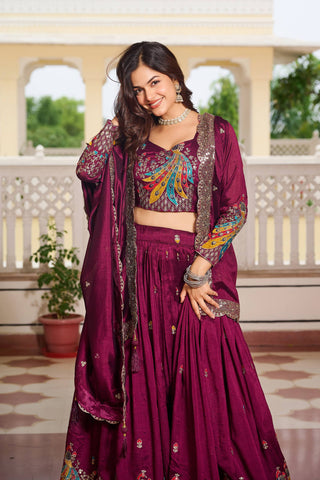 Premium Vichitra Silk with Heavy Embroidery Sequence & Thred Work Lehenga Choli Set
