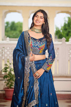 Premium Vichitra Silk with Heavy Embroidery Sequence & Thred Work Lehenga Choli Set
