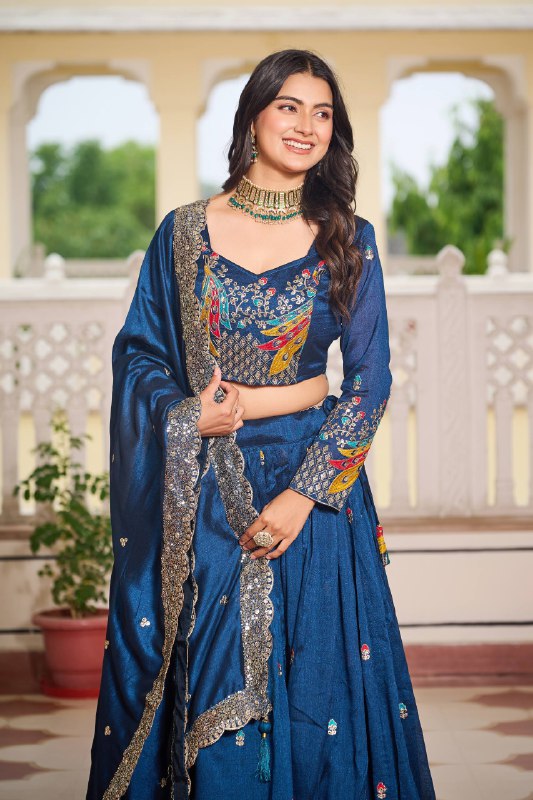 Premium Vichitra Silk with Heavy Embroidery Sequence & Thred Work Lehenga Choli Set