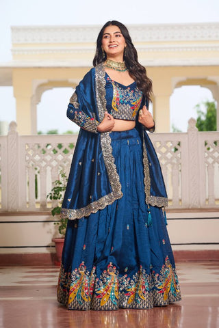 Premium Vichitra Silk with Heavy Embroidery Sequence & Thred Work Lehenga Choli Set