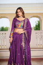 Premium Vichitra Silk with Heavy Embroidery Sequence & Thred Work Lehenga Choli Set
