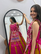 Designer Vichitra Silk Shrug With Lehenga Set | Tulip Designer
