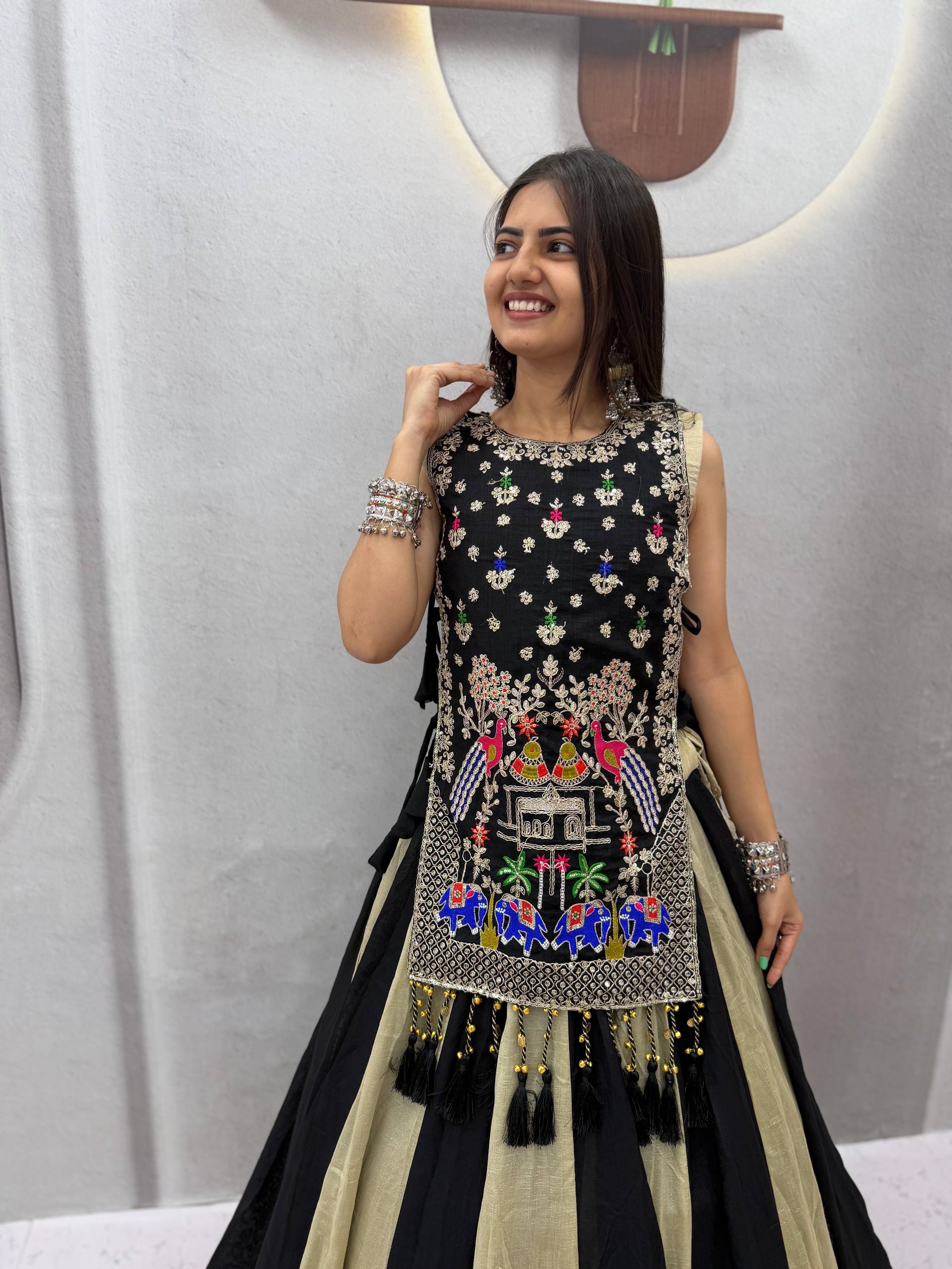 Designer Vichitra Silk Shrug With Lehenga Set | Tulip Designer
