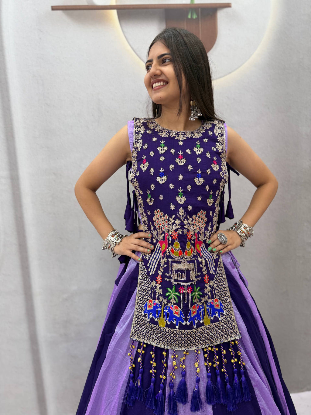 Designer Vichitra Silk Shrug With Lehenga Set | Tulip Designer

