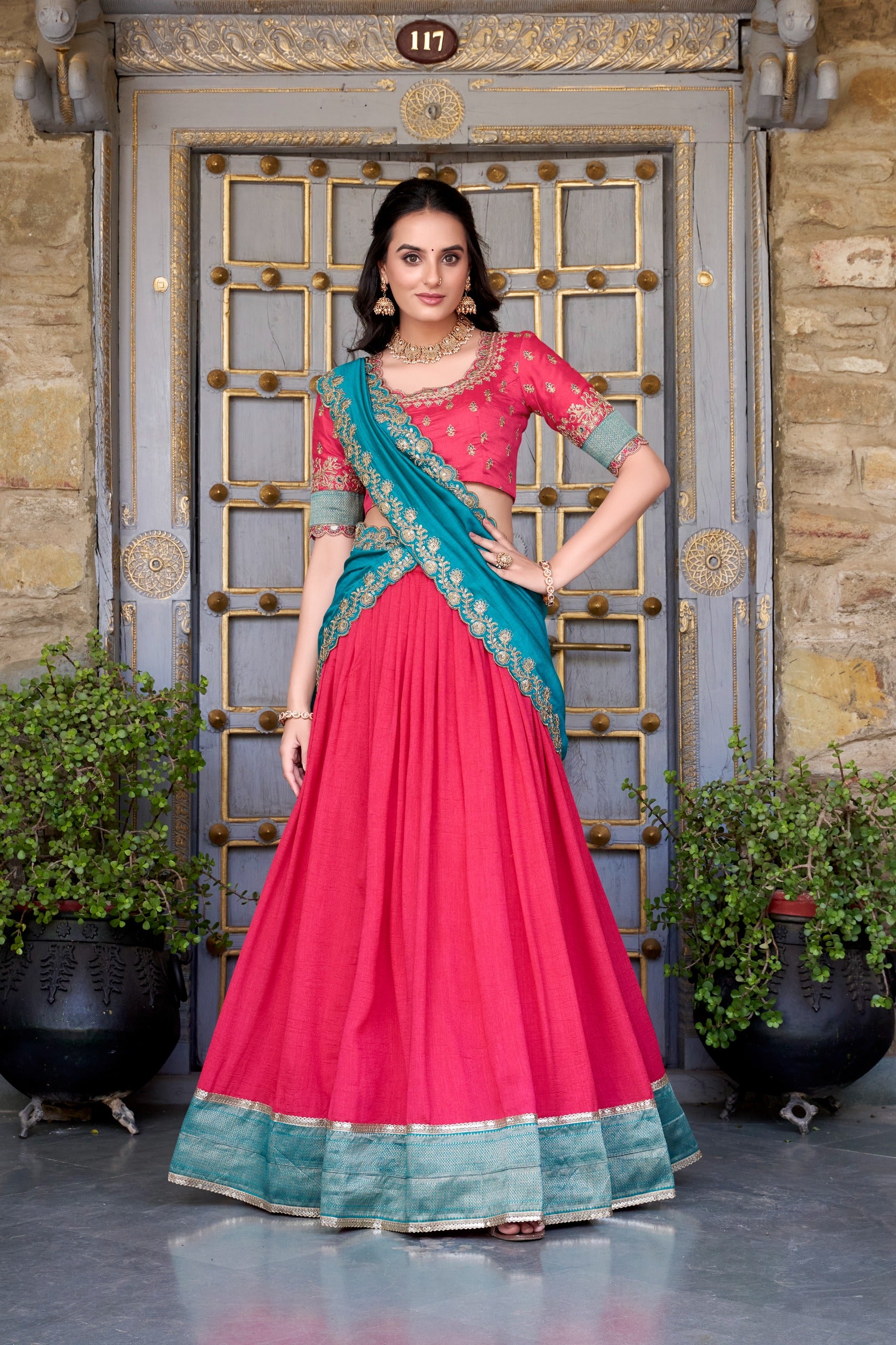 Traditional Vichitra Silk Zari Work Lehenga Set for Special Occasions
