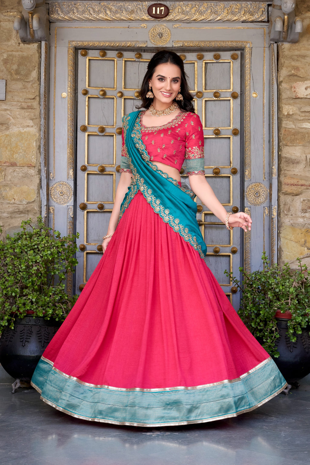 Traditional Vichitra Silk Zari Work Lehenga Set for Special Occasions
