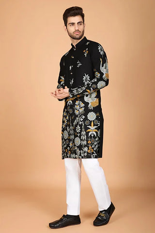 Black Designer Viscose Rayon Men's Kurta Online