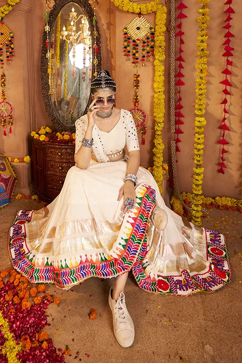 Buy Traditional White Chaniya Choli with Dupatta for Navratri
