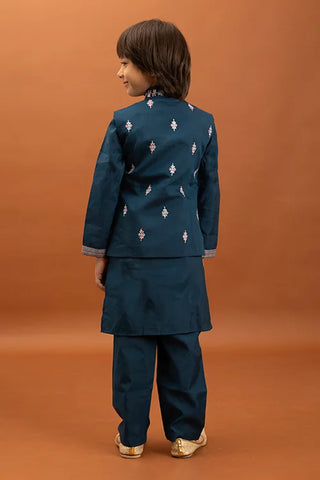 Bottle Green Kids Kurta Pajama with Koti Set