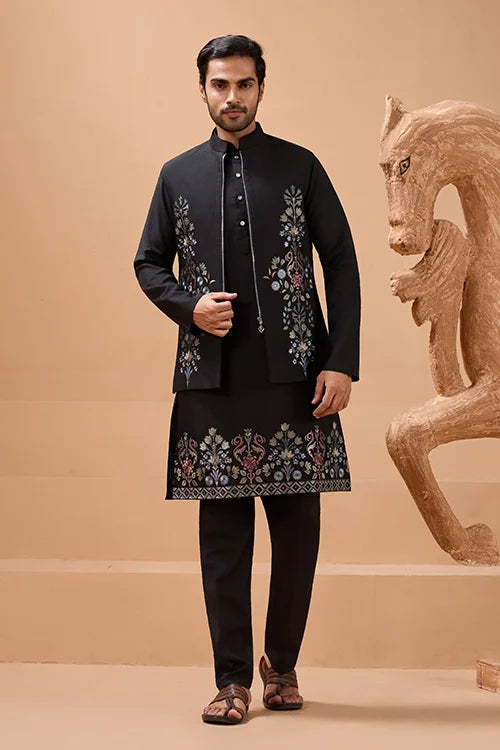 Premium Black Color Special Koti Kurta Set for Mens Wear