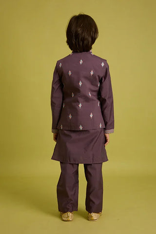 Premium Purple Kids Koti Kurta Pajama Set for Wedding Style