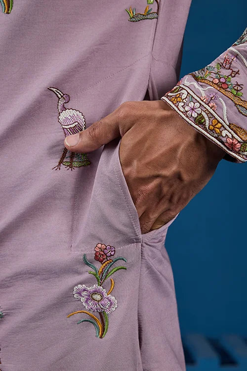 Heavy Embroidered Dusty Pink Kurta for Men