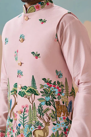 Classy Light Pink Mens Koti Kurta for Wedding Celebrations