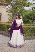 Elegant Viscose Jacquard Temple Weaving Work Lehenga Set
