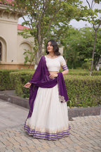 Elegant Viscose Jacquard Temple Weaving Work Lehenga Set

