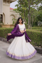 Elegant Viscose Jacquard Temple Weaving Work Lehenga Set
