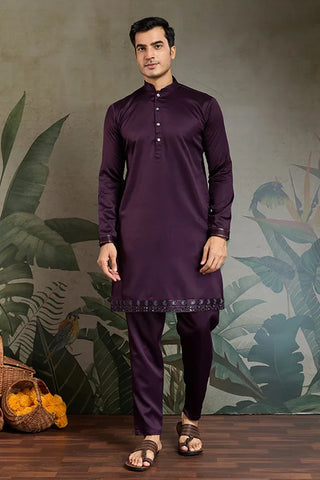 Wedding Special Purple Kurta Koti Set for Men