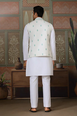 Wedding White Kurta Pajama with Green Koti Style