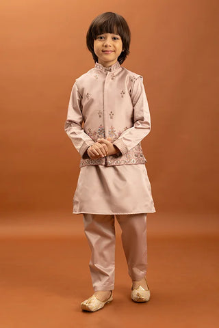 Wedding Special Peach Mirror Work Koti Kurta for Boys