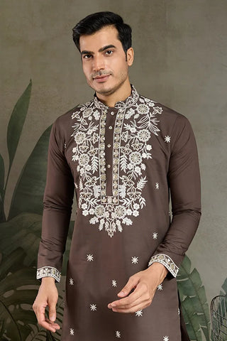 Wedding Functions Chocolate Gray Embroidered Kurta