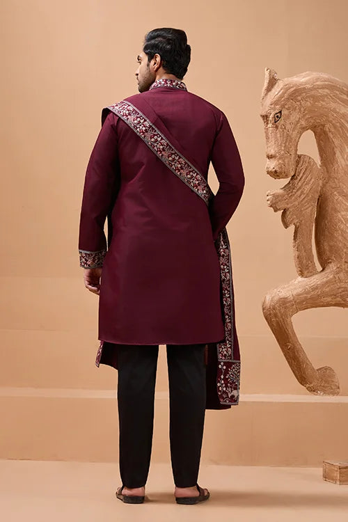 Latest Signature Maroon Kurta and Dupatta for Mens Wear