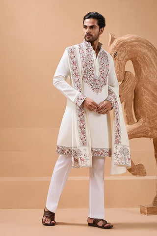 Vibrant Look White Kurta Dupatta Set for Mens Wear
