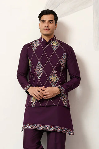 Premium Purple Koti Kurta Pajama for Wedding Wear