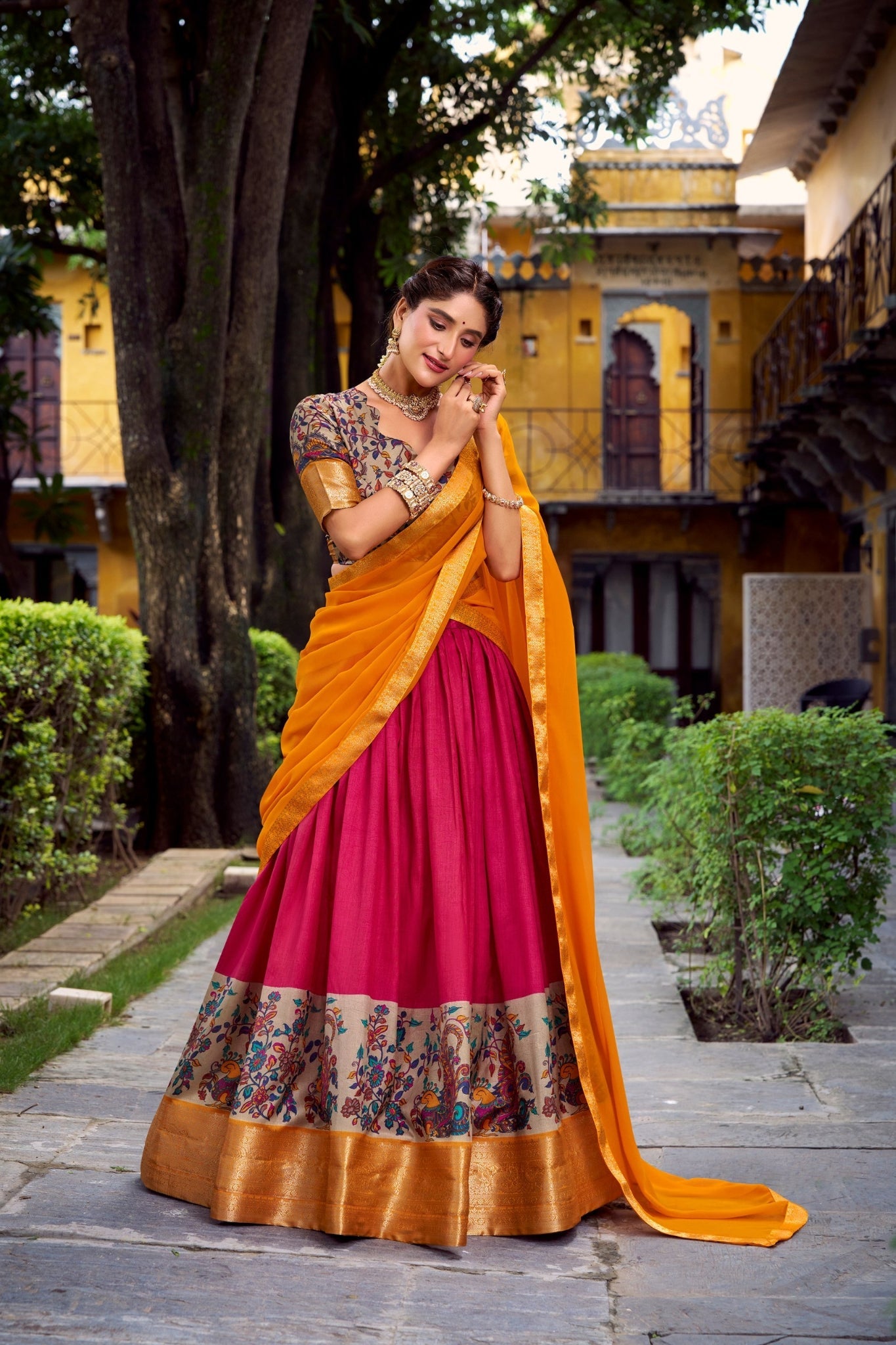 Aastha Silk South Indian Wedding Lehenga Choli With Zari Weaving And Georgette Dupatta