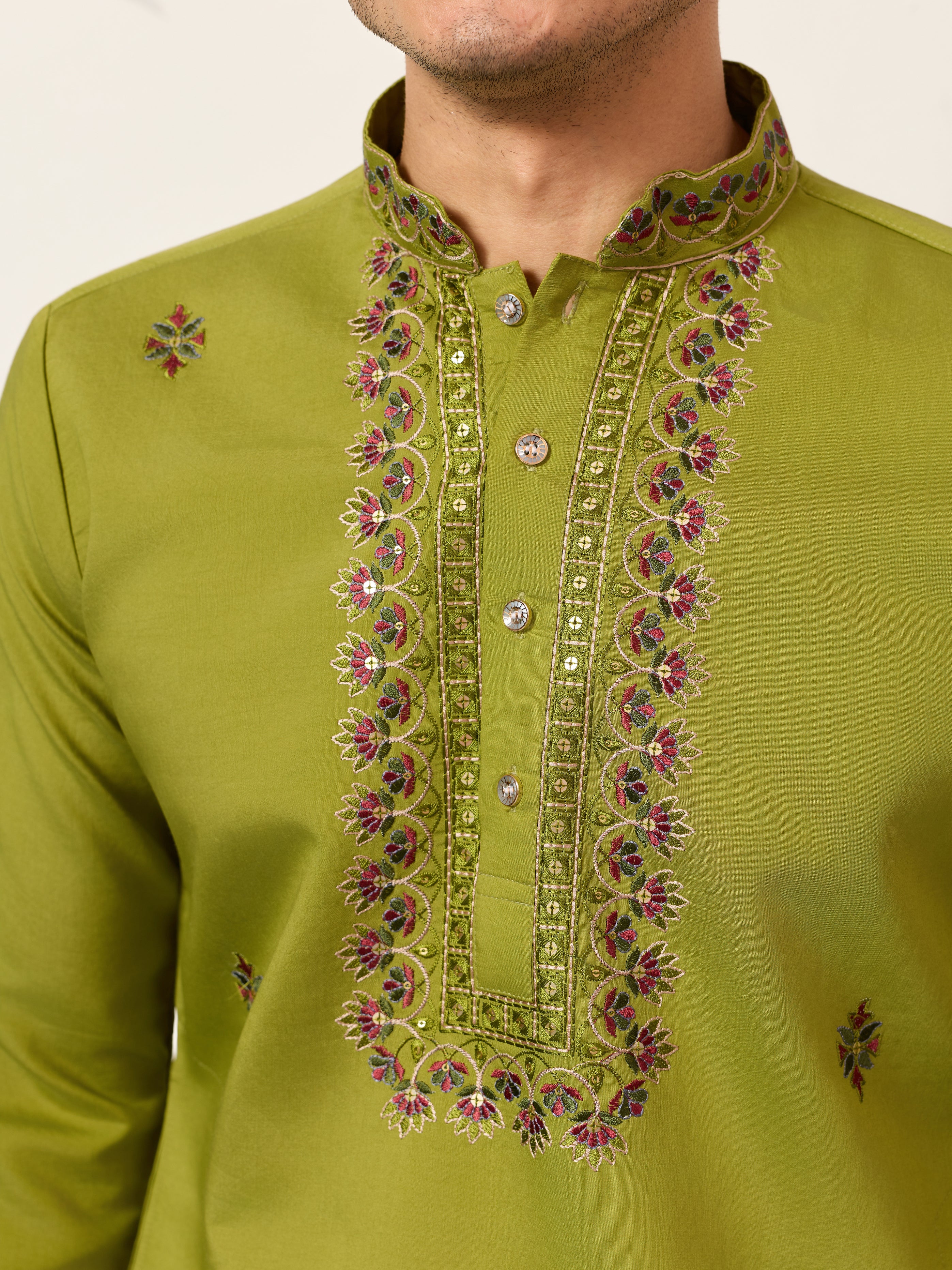 Classic Wedding Fluorescent Green Mens Wear Kurta with Dupatta