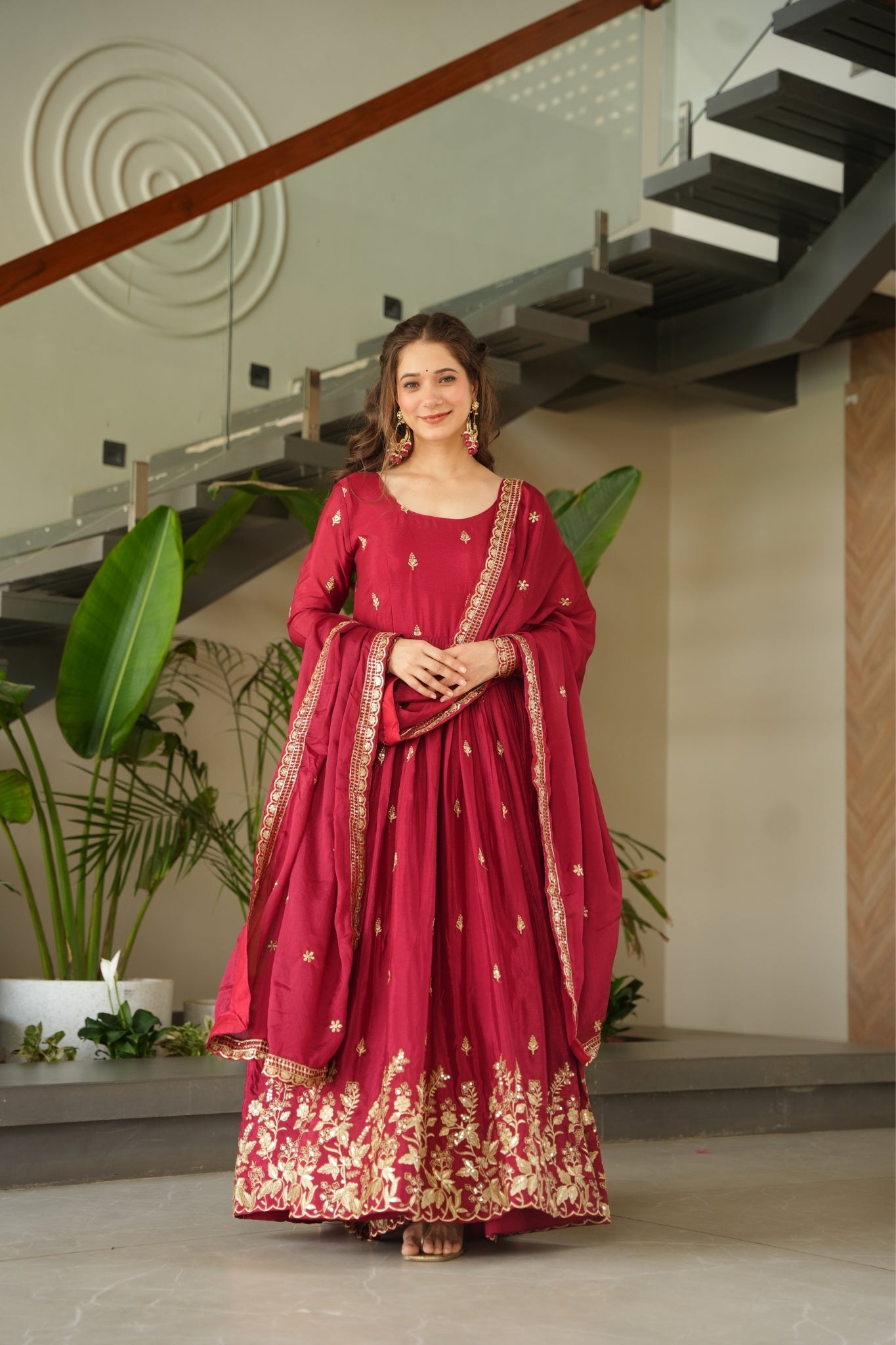 Wedding Designer Embroidered Zari Sequins Work Gown