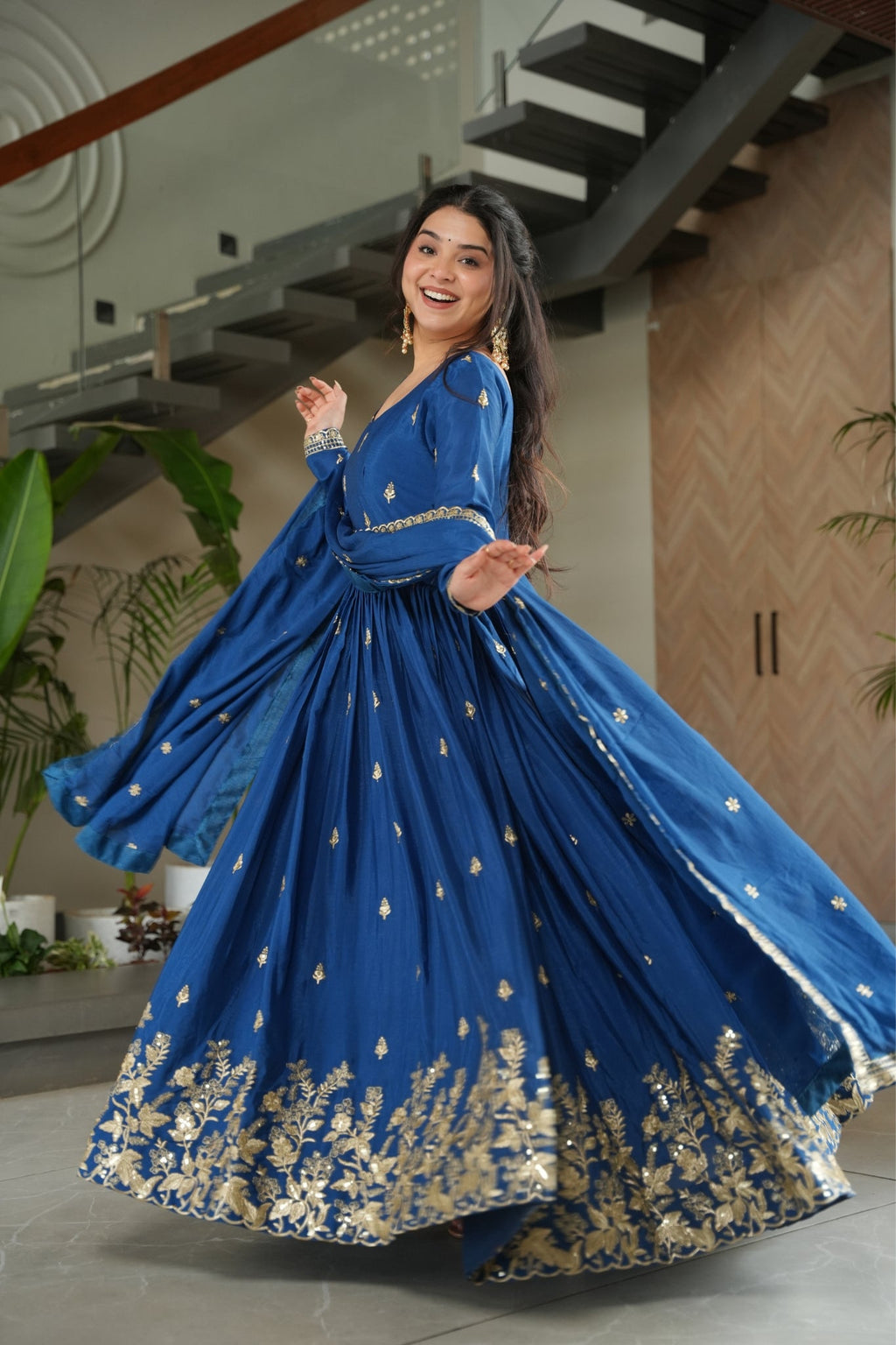 Wedding Designer Embroidered Zari Sequins Work Gown