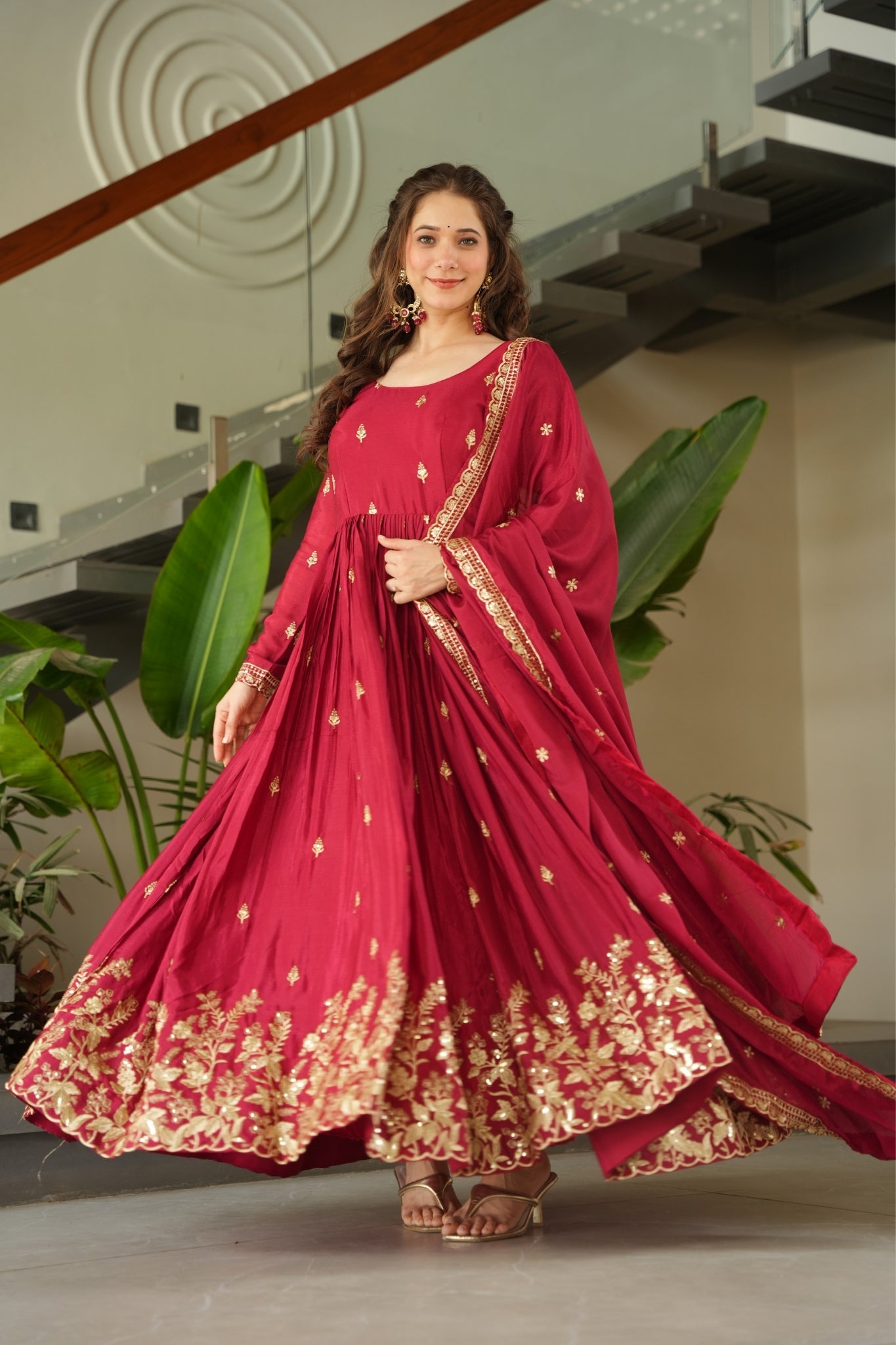 Wedding Designer Embroidered Zari Sequins Work Gown