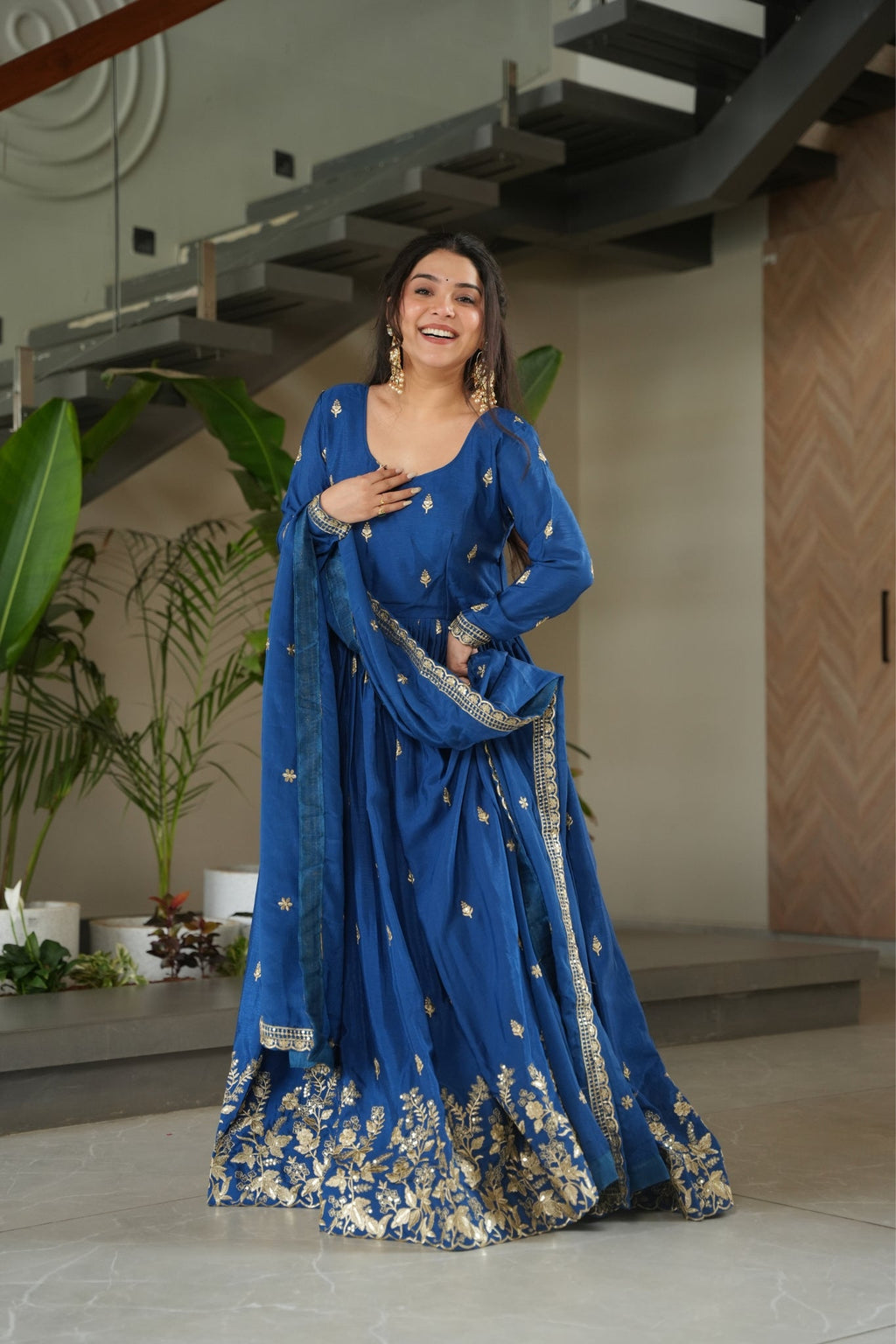 Wedding Designer Embroidered Zari Sequins Work Gown