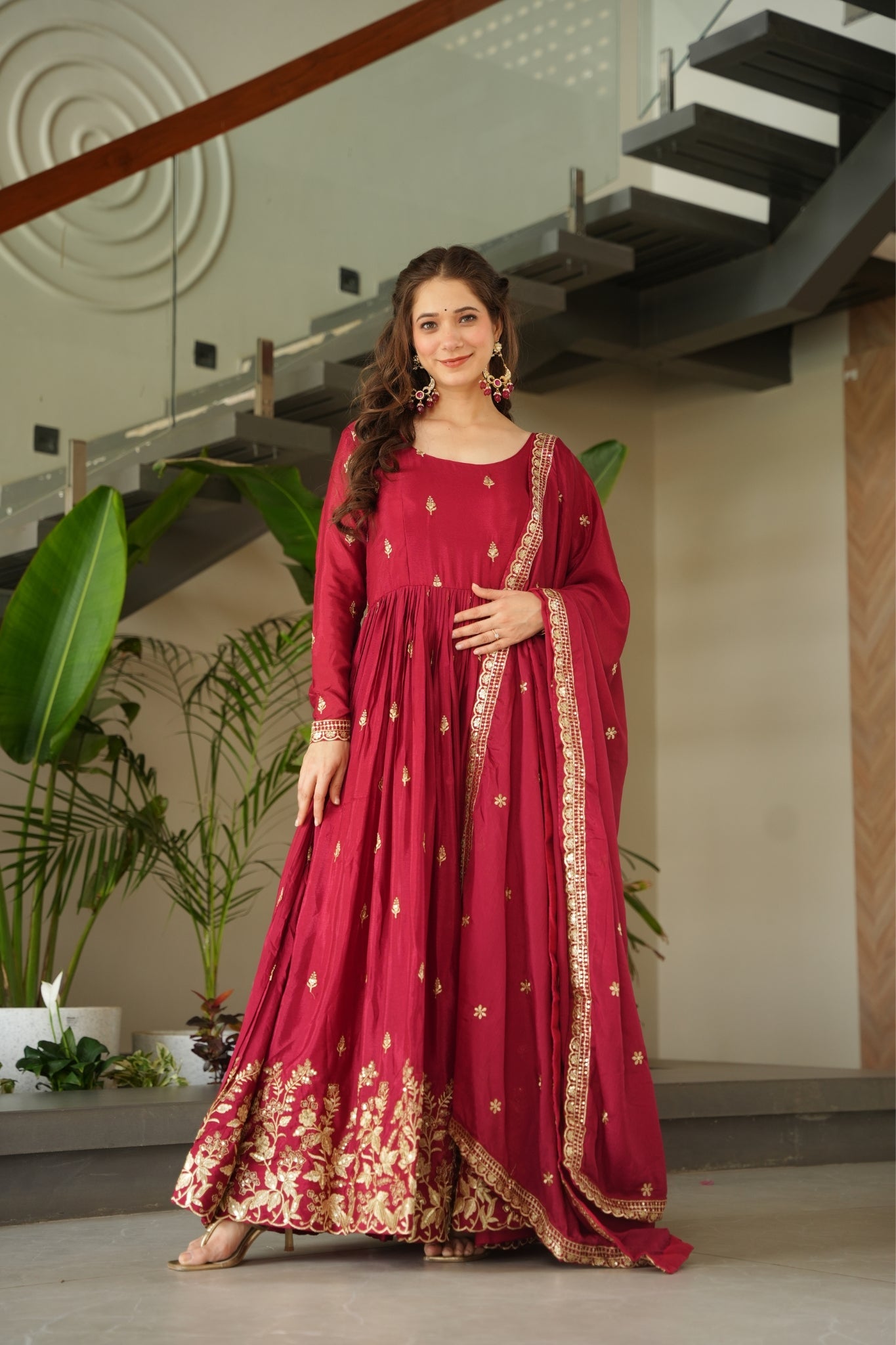 Wedding Designer Embroidered Zari Sequins Work Gown