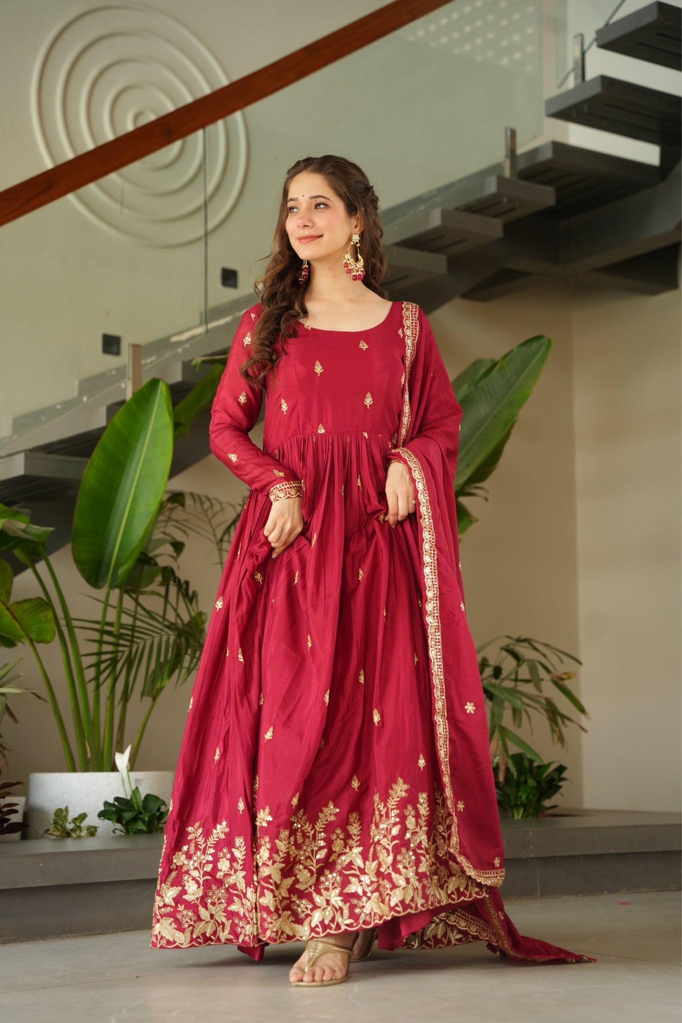 Wedding Designer Embroidered Zari Sequins Work Gown