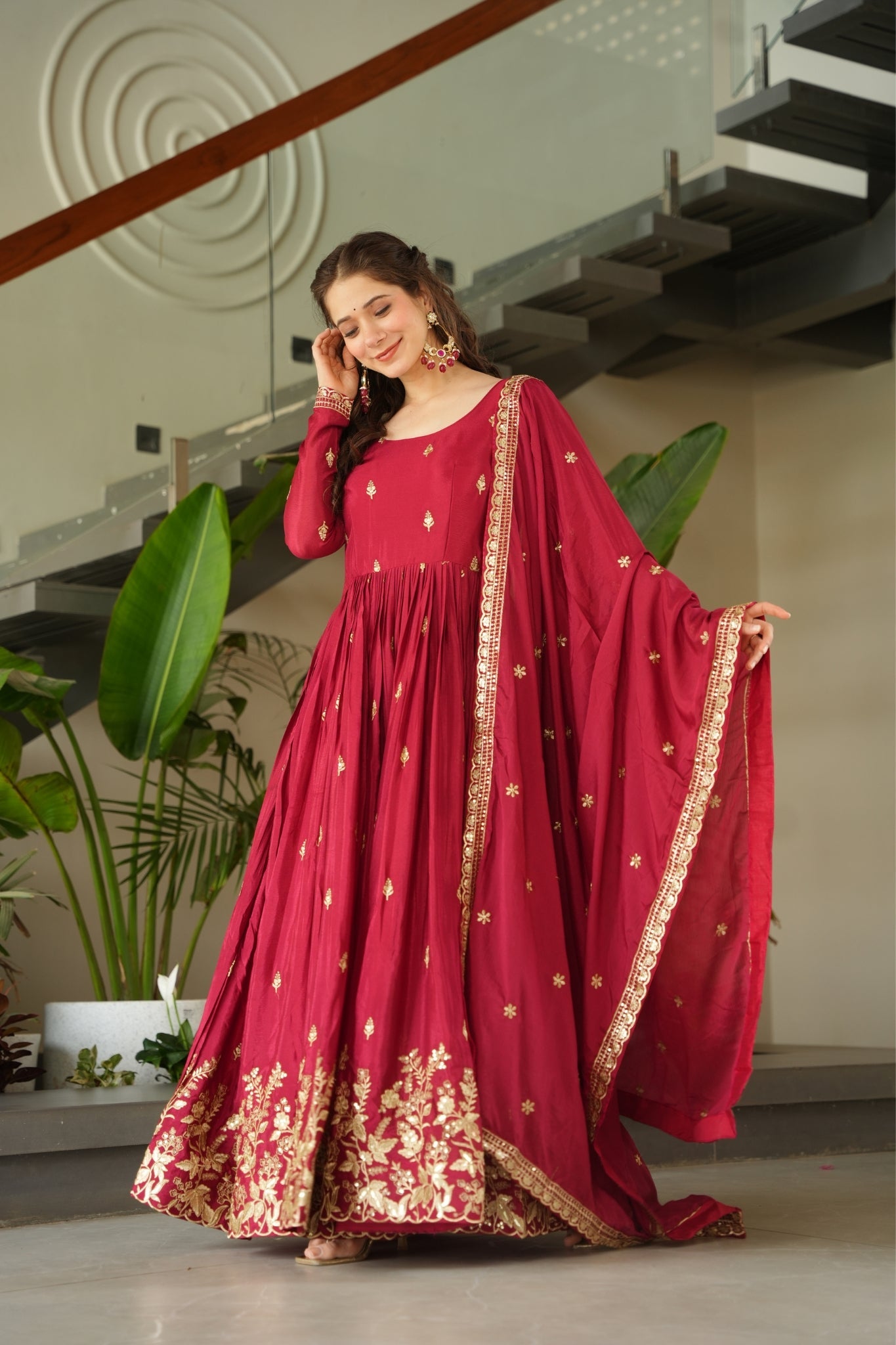 Wedding Designer Embroidered Zari Sequins Work Gown