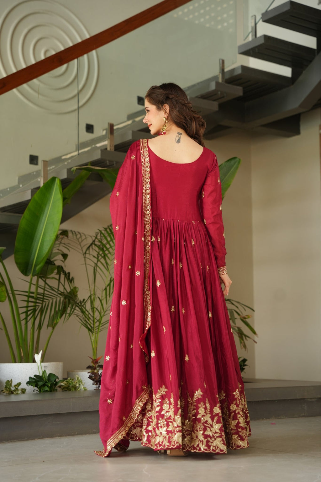 Wedding Designer Embroidered Zari Sequins Work Gown