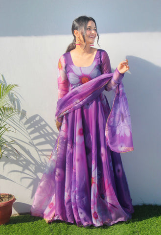 Party Wear Look Organza Taby Silk Gown With Dupatta