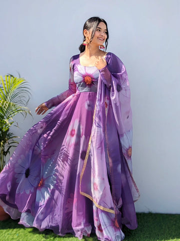 Party Wear Look Organza Taby Silk Gown With Dupatta