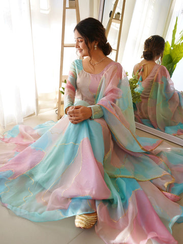 Party Wear Look Organza Silk Gown With Dupatta