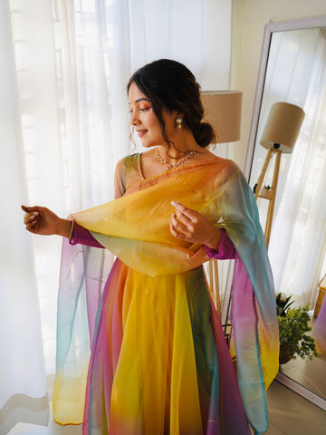 Party Wear Look Organza Silk Gown With Dupatta