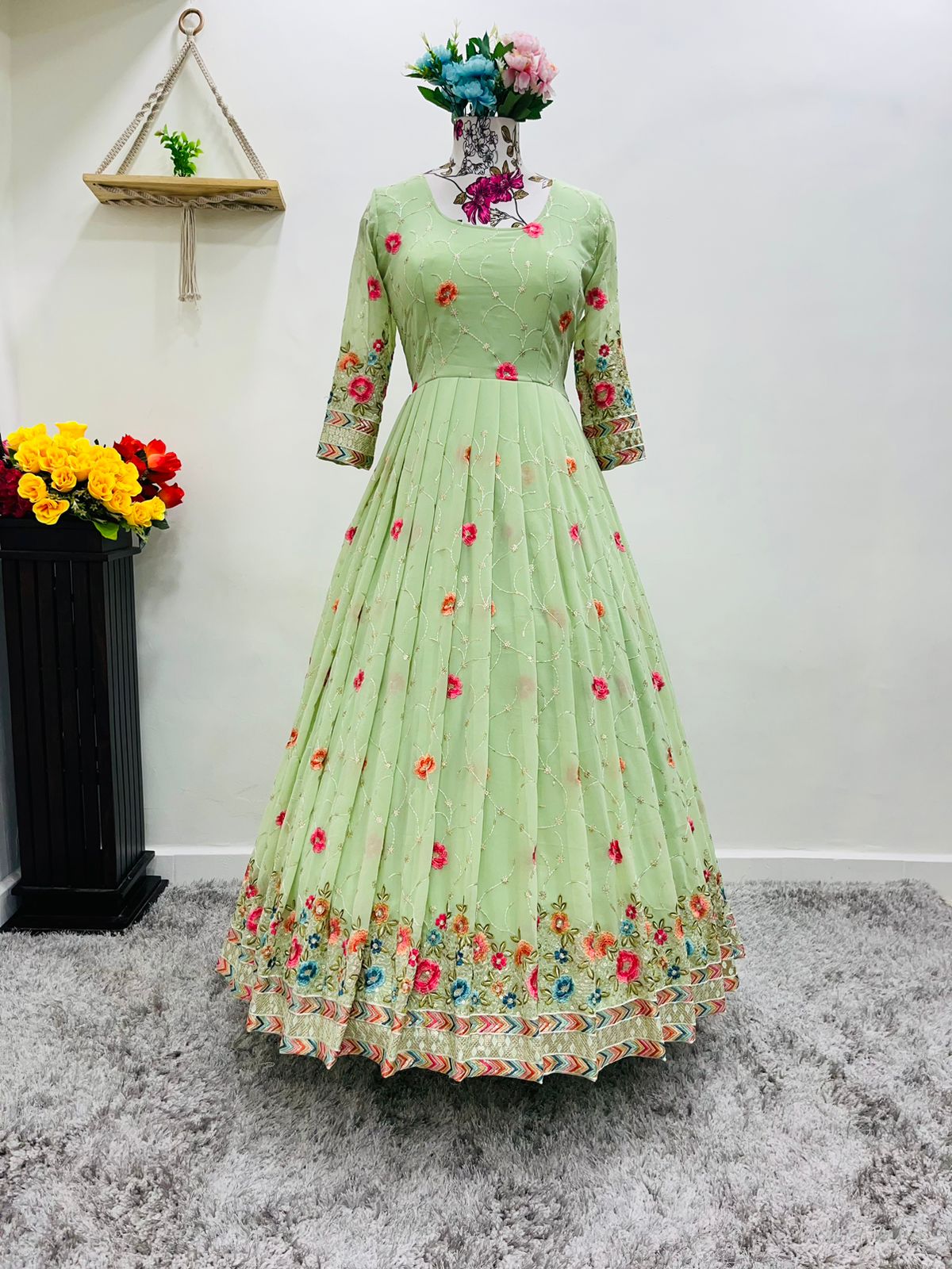 The beautiful  of sequence & Mlti thread embroidered work Gown